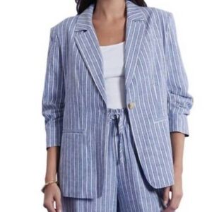 TYLER BOE cooper stripe blazer bermuda blue Linen Blend Size 6